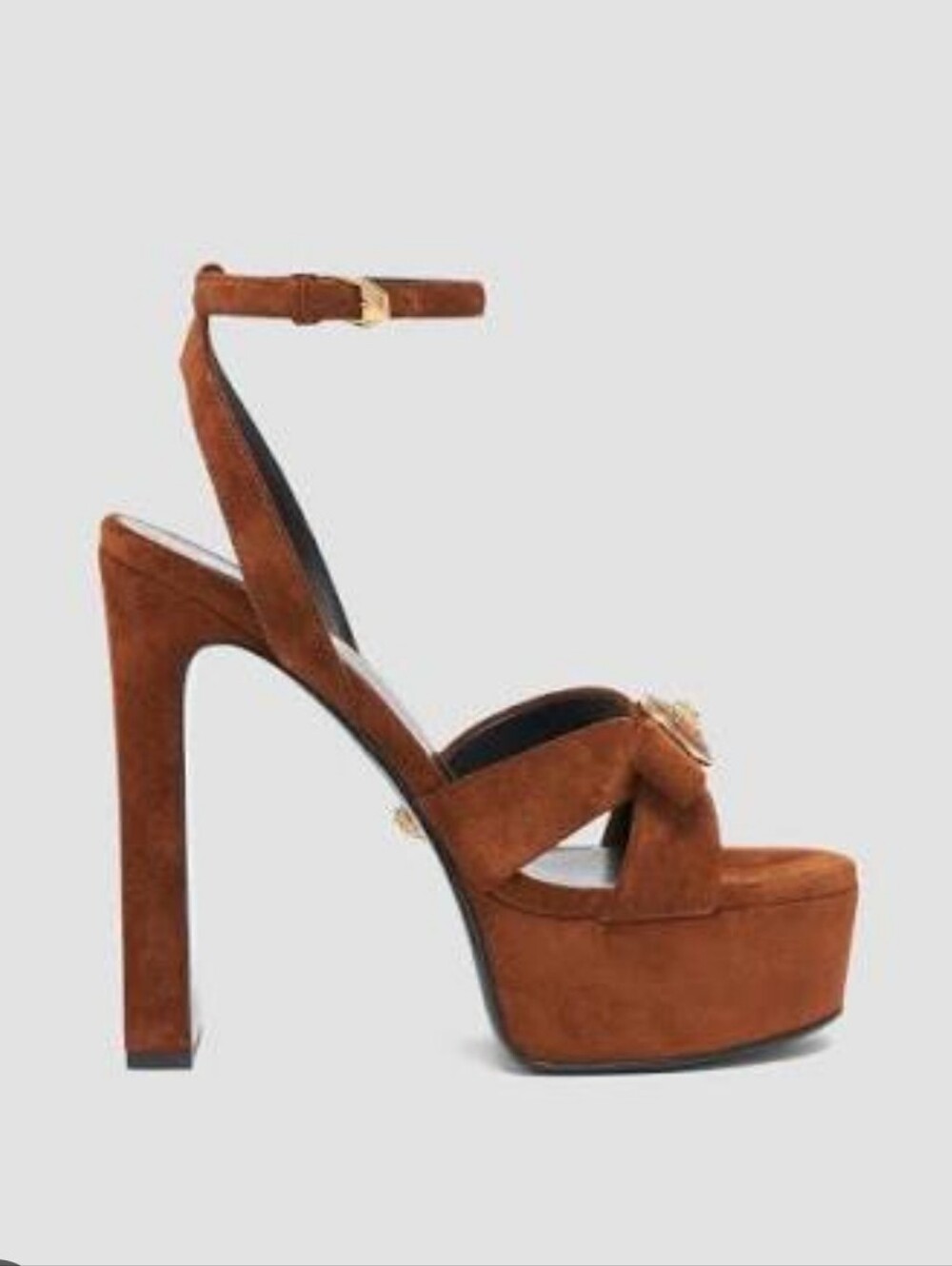 Versace Brown Suede Gianna Platform Bow Open Tow Medallion NEW